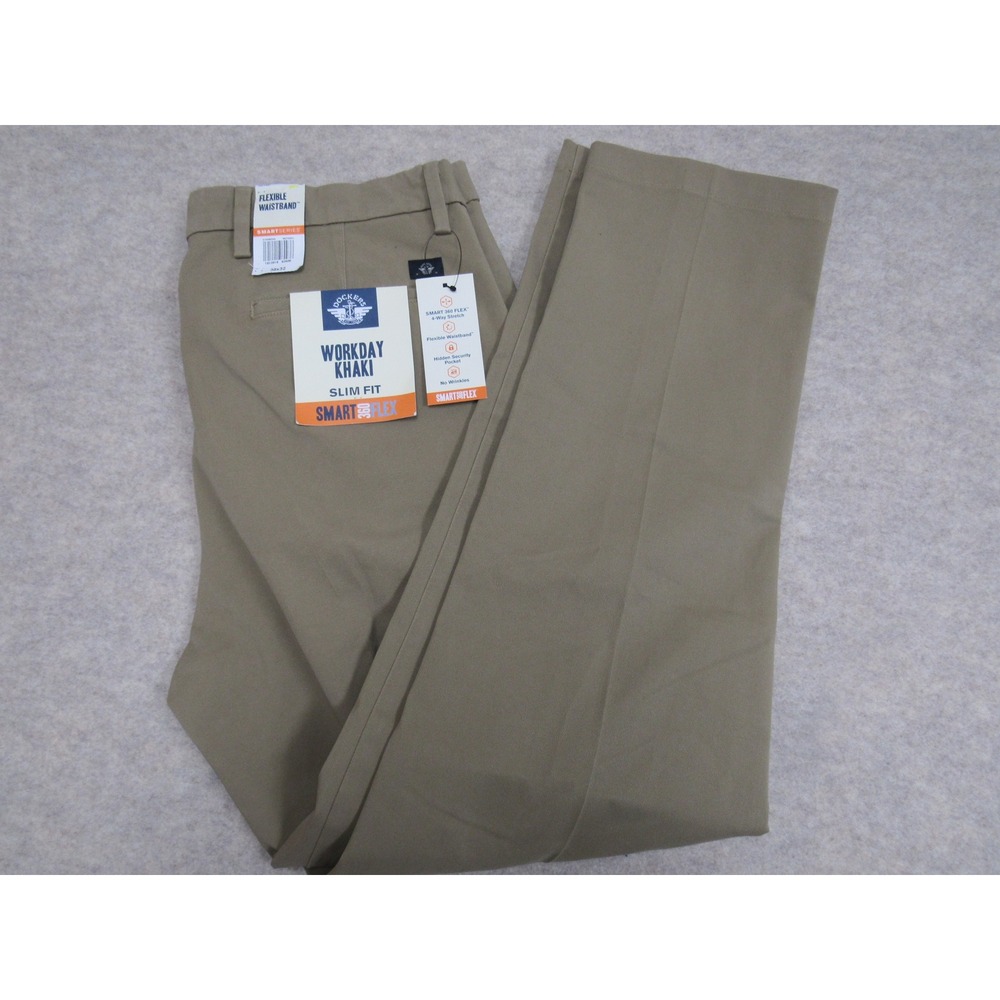 Dockers Workday Khaki Smart 360 Flex Slim Fit Tan Chino Pants Mens 38x32 NEW
